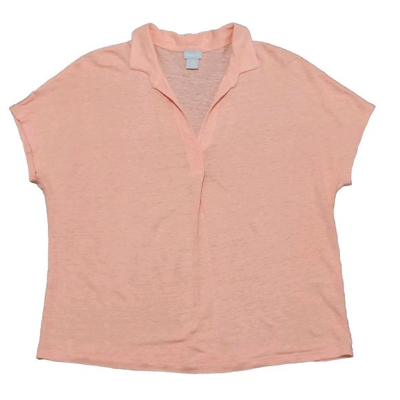 **SOLD**Chicos Linen Blouse Womens Sz 2 /Large Peach V-Neck Short Sleeve Tunic - Picture 4 of 10